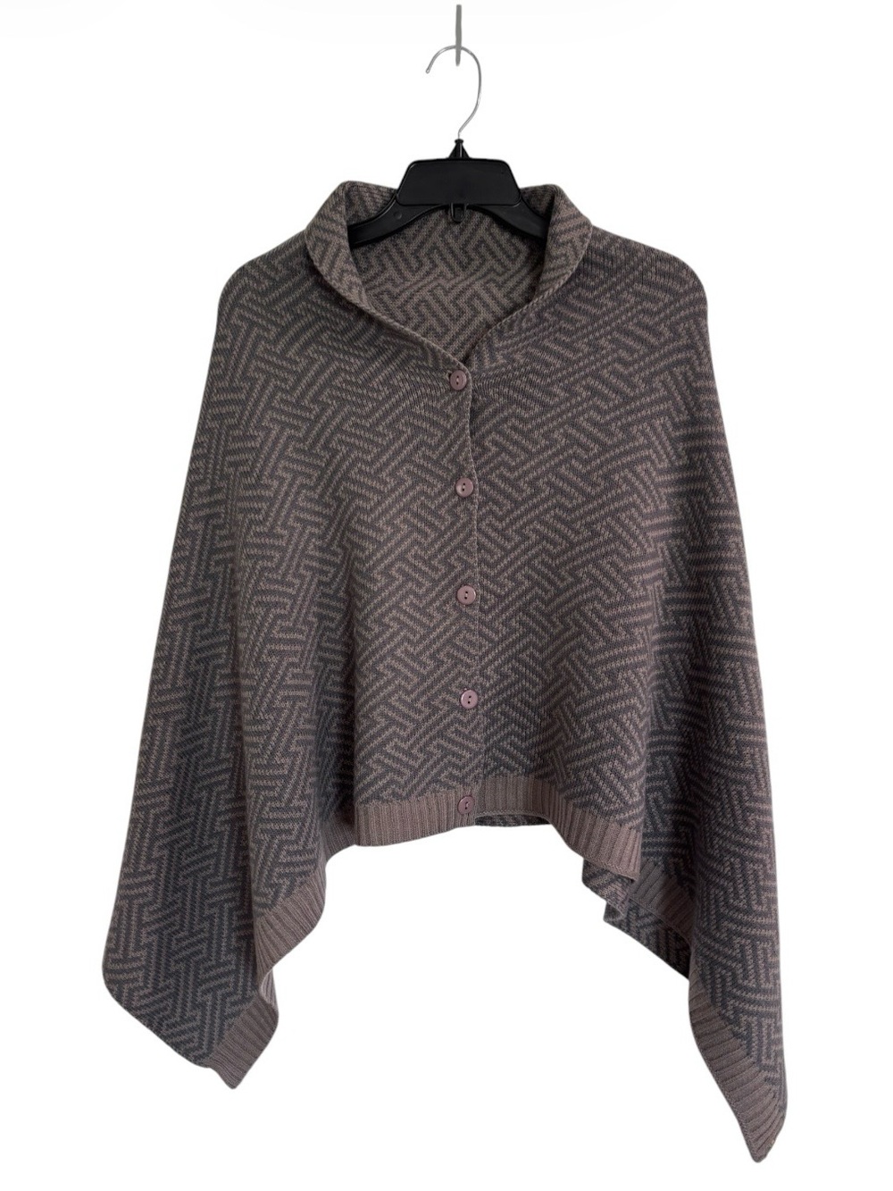 2 Chic Geometric Knit Poncho Sweater Button Front Shawl Collar Boho One Size